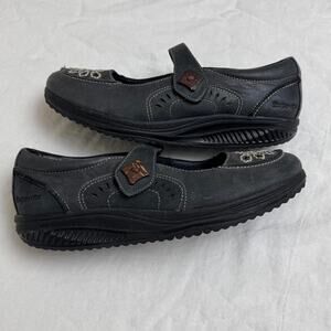 Boho Skechers Black/Blue Leather Mary Jane Shape Up Shoes Chunky Flats Size 9.5